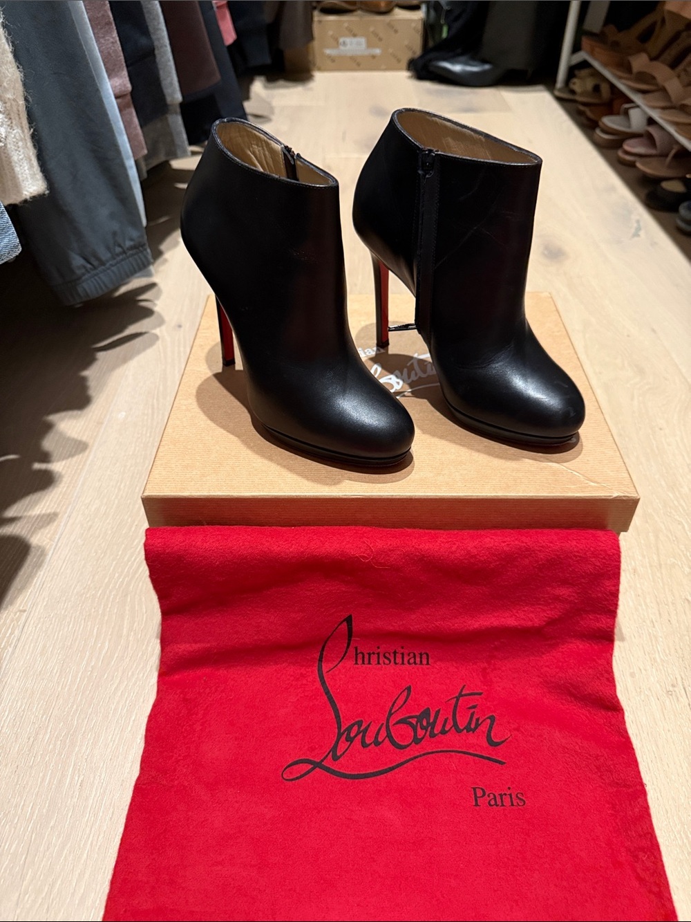 Christian Louboutin Black Leather Red-Sole Ankle Booties